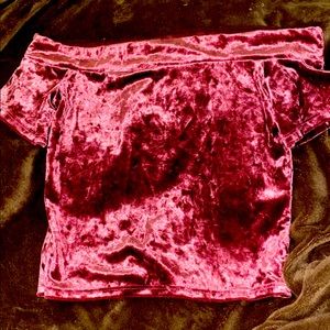 Dark pink, velvet,  off the shoulder, crop top.